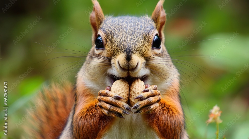 A Close-up of a Squirrel Eating Peanuts