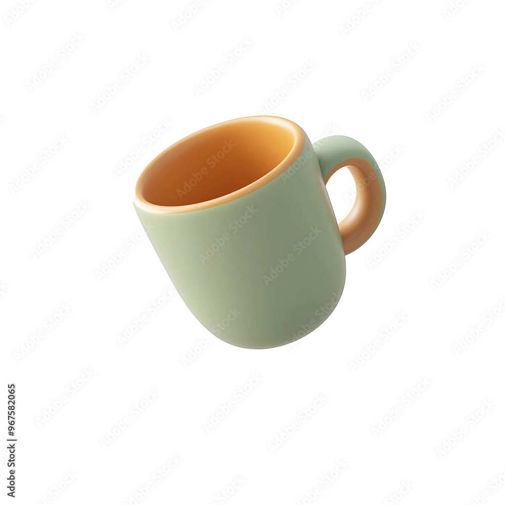 속은 주황색이고 겉은 초록색인 머그컵 3D 아이콘 속은 주황색이고 겉은 초록색인 머그컵 3D 아이콘