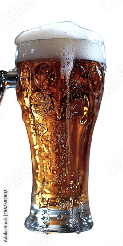  A glass of beer filled to the brim, set against a sleek black background, highlighting its golden hue and frothy top.
