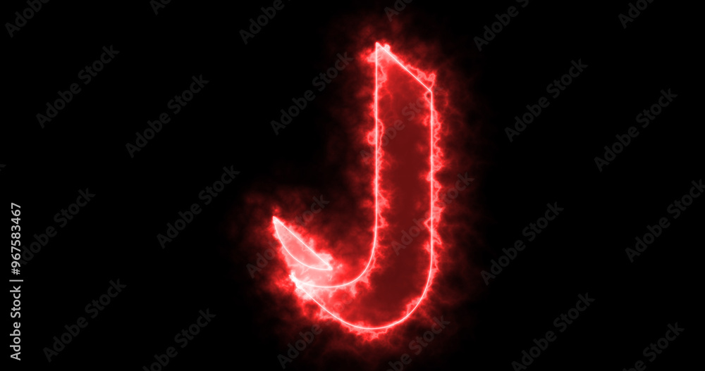 Fototapeta premium Neon J alphabet on black background. J alphabet neon moving outline for an online shop, blog, web, cafe, and hotel on a black BG.Technology video material animation. Easy to use in any video.