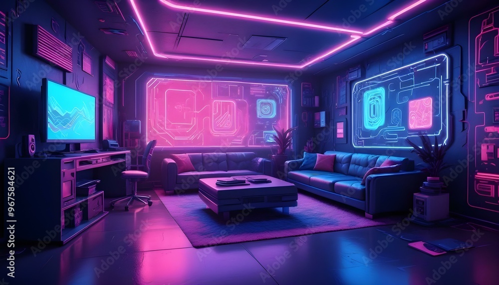 Fototapeta premium Photo interior modern design room 3d illustration;