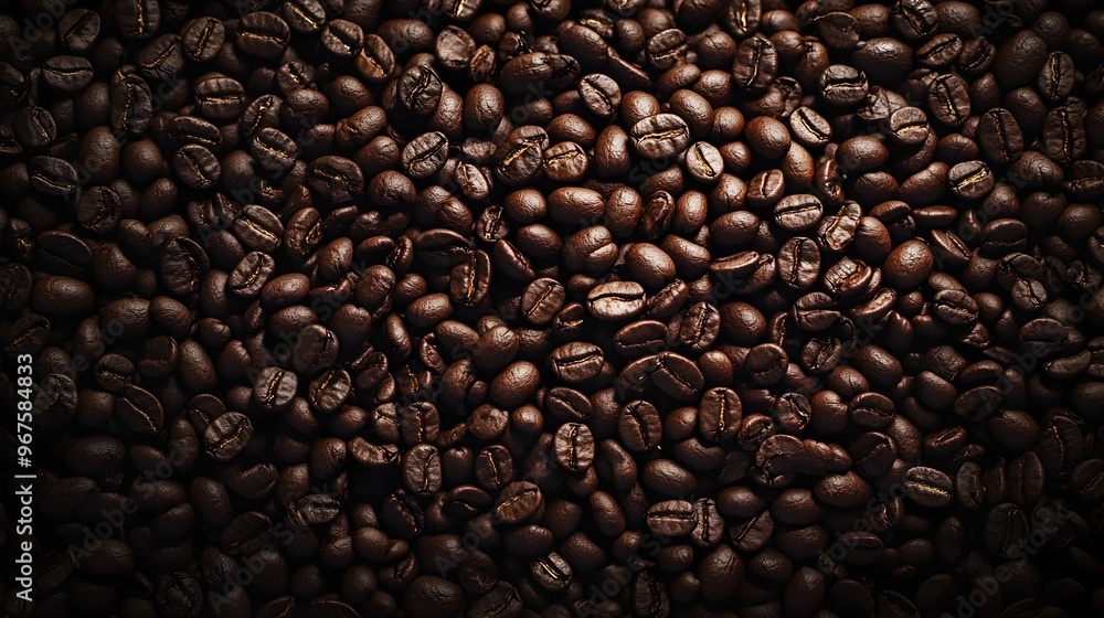 Obraz premium Closeup of Freshly Roasted Premium Coffee Beans with Detailed Texture