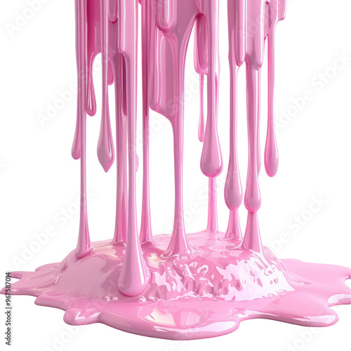 Dripping pink liquid isolated on png background. photo