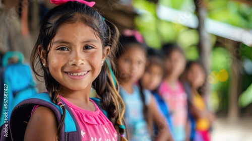 Hispanic girls ready to go to school in rural areas photo