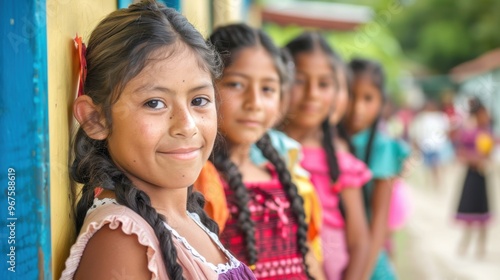 Hispanic girls ready to go to school in rural areas