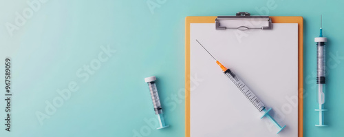 Wallpaper Mural Medical clipboard with textbook and syringe, healthcare training, 3D illustration Torontodigital.ca