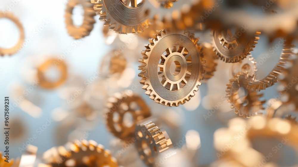 Intricate Golden Gears Symbolizing Innovation and Industry in a Dynamic Visual Composition Intricate Golden Gears Symbolizing Innovation and Industry in a Dynamic Visual Composition