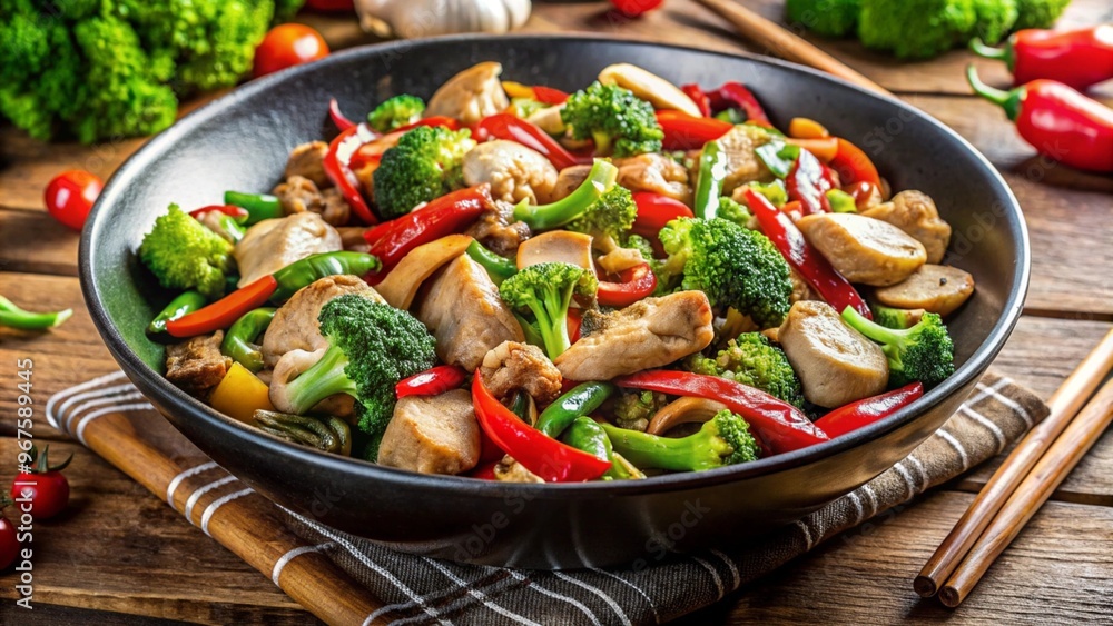 Stir-Fried Chicken and Vegetables in Wok Stir-Fried Chicken and Vegetables in Wok