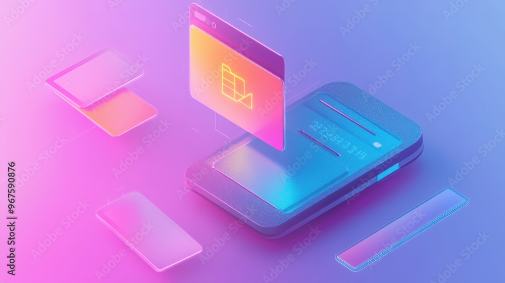 A modern smartphone with an abstract interface display, showcasing colorful graphics and digital elements. A modern smartphone with an abstract interface display, showcasing colorful graphics and digital elements.