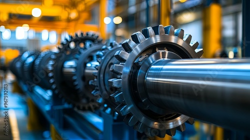 Close-up of a Large Industrial Gear System in a Factory photo