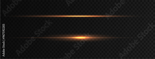 Yellow line light effect. Golden glowing neon lines. The golden glow of dust and glare. Flash of light. gold dust bokeh. Gold confetti shimmers on a dark background.
