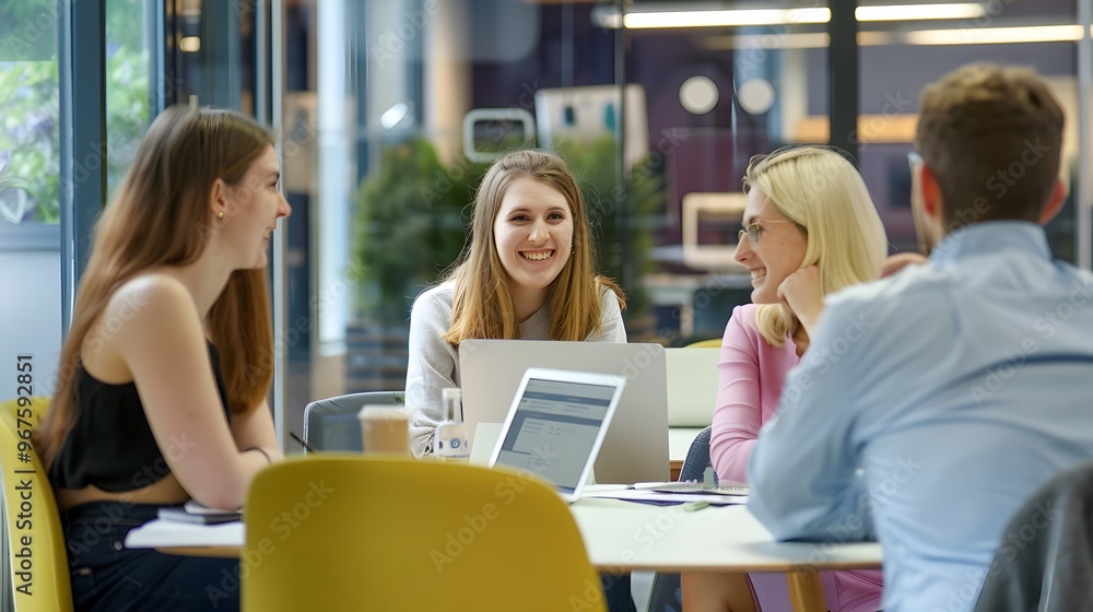Students Collaborating in a Modern University Office Space Students Collaborating in a Modern University Office Space
