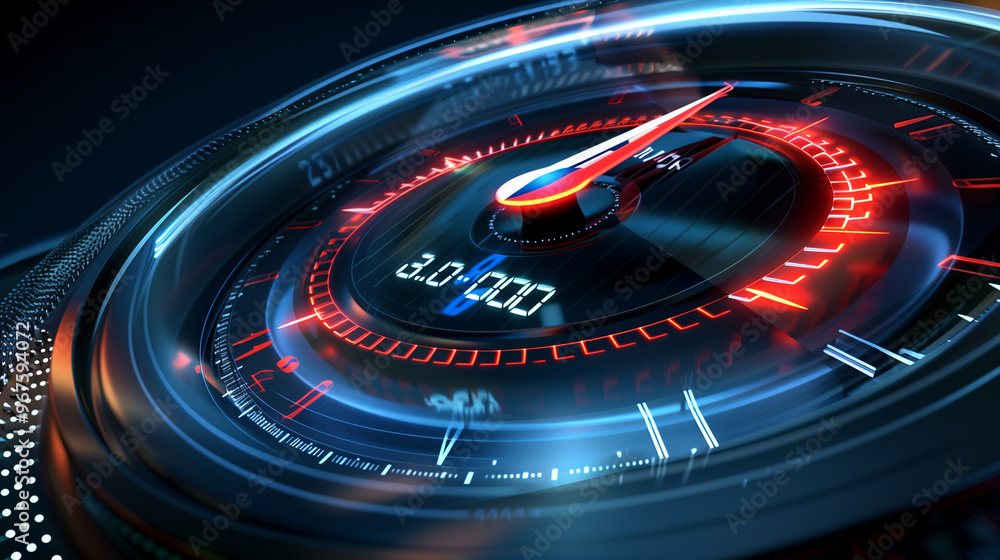 A close up of a digital clock with red numbers and a red arrow pointing to the number 65 A close up of a digital clock with red numbers and a red arrow pointing to the number 65