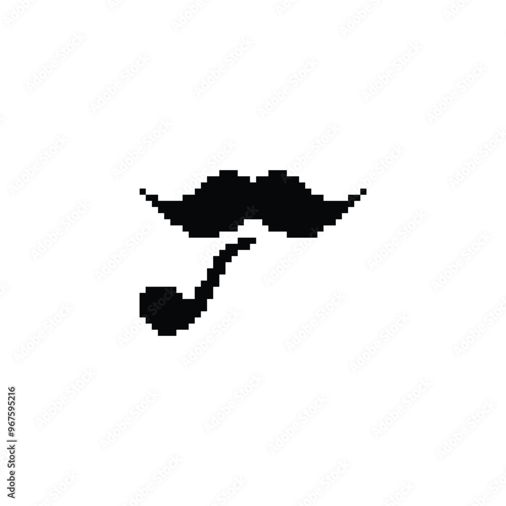 Fototapeta premium mustache with smoking pipe 8 bit icon gentleman Pixel art 8-bit for game
