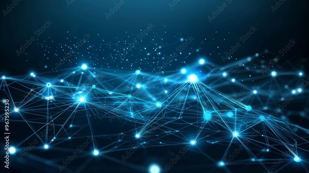 Obraz premium Blue abstract plexus geometry background. Digital technology network connection concept in 3D.