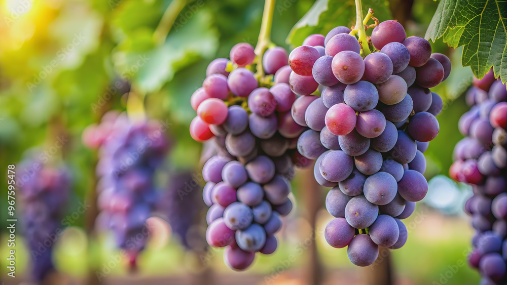 Close-up of fresh purple grapes on a vine, grapes, fruit, vineyard, winery, agriculture, healthy, organic, ripe, juicy, harvest Close-up of fresh purple grapes on a vine, grapes, fruit, vineyard, winery, agriculture, healthy, organic, ripe, juicy, harvest