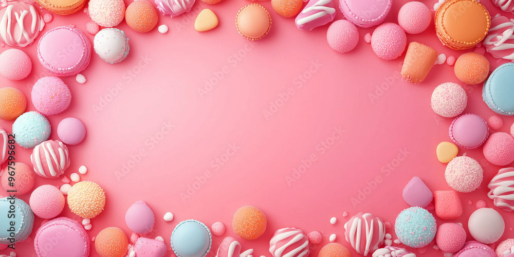Bonbons positioned at the top left corner, some scattered towards the center Bonbons positioned at the top left corner, some scattered towards the center