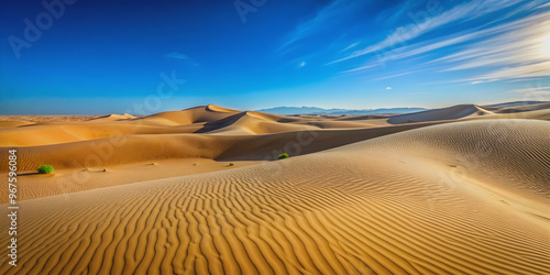 Door opened to vast desert landscape with sand dunes and clear blue sky, desert, door, entrance, landscape