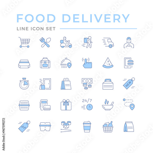 Set color line icons of food delivery