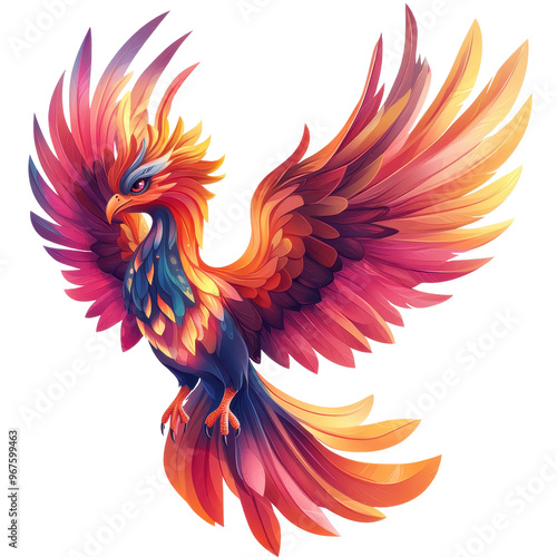 A stunning phoenix illustration featuring vibrant colors and intricate feather details, symbolizing rebirth and beauty.