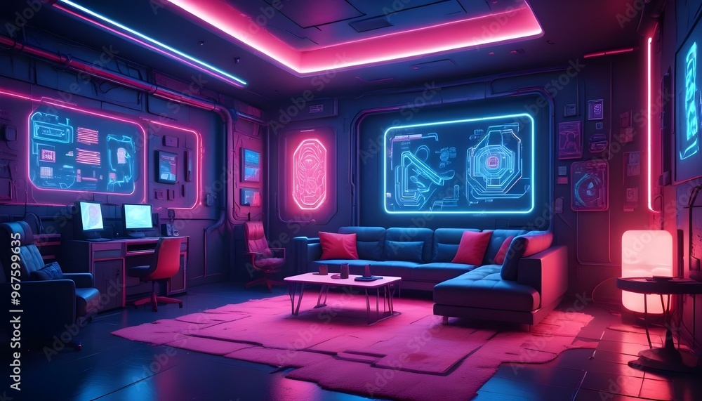 Photo interior modern design room 3d illustration; Photo interior modern design room 3d illustration;