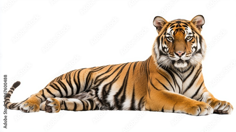 Fototapeta premium The Bengal Tiger, 1 year old, posed on a white background in a studio shot. Panthera tigris tigris
