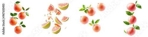 falling ripe pomelos on white background, full depth of field,transparent background