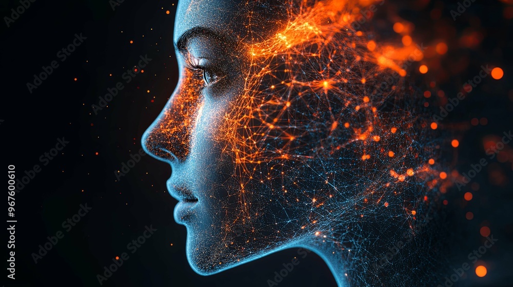 Digital Portrait with Glowing Lines and Dots Digital Portrait with Glowing Lines and Dots
