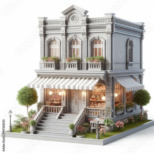 Wallpaper Mural house shop 3d render realistic .  white background Torontodigital.ca