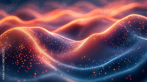 Abstract Wavy Pattern with Glowing Orange and Red Spots