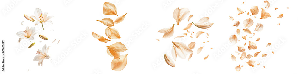 falling lily bulbs on white background,transparent background falling lily bulbs on white background,transparent background