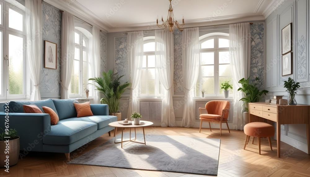 Fototapeta premium Photo interior modern design room 3d illustration;