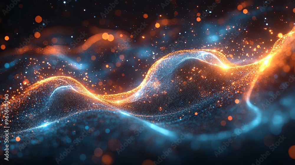 Abstract Blue and Orange Glowing Particle Waves Abstract Blue and Orange Glowing Particle Waves