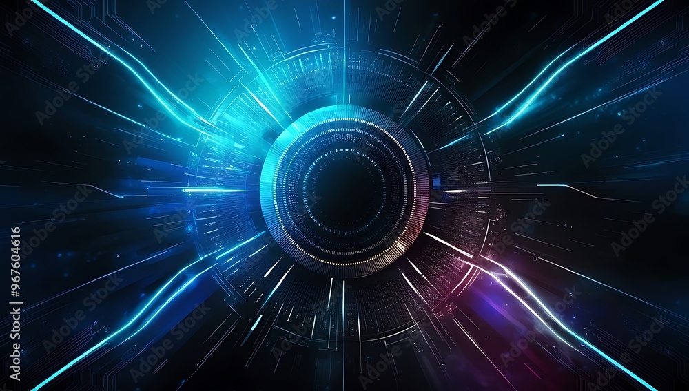 Fototapeta premium blue and black colors glowing digital pattern futuristic abstract background