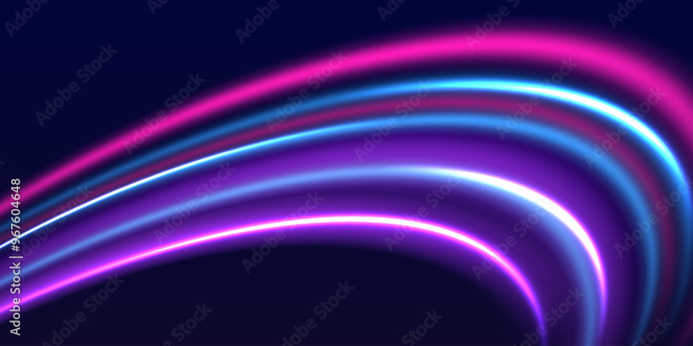 Speed police line. Laser beams, horizontal light rays. Magic shining neon light line trails. Purple glowing wave swirl, impulse cable lines. High speed effect motion blur night lights Speed police line. Laser beams, horizontal light rays. Magic shining neon light line trails. Purple glowing wave swirl, impulse cable lines. High speed effect motion blur night lights