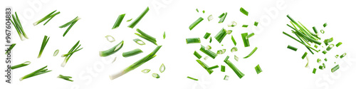 falling scallions on white background,transparent background photo