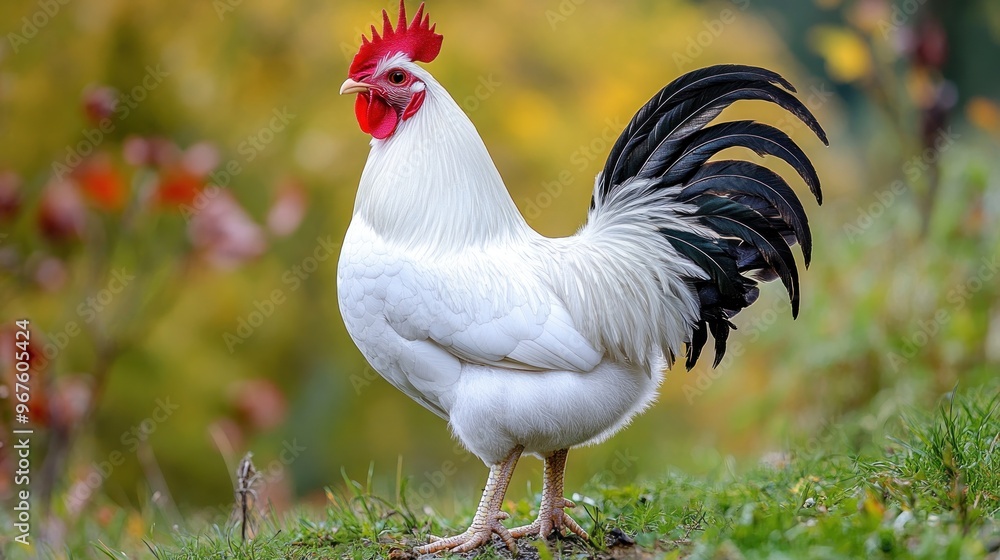 White Rooster in Autumnal Meadow White Rooster in Autumnal Meadow