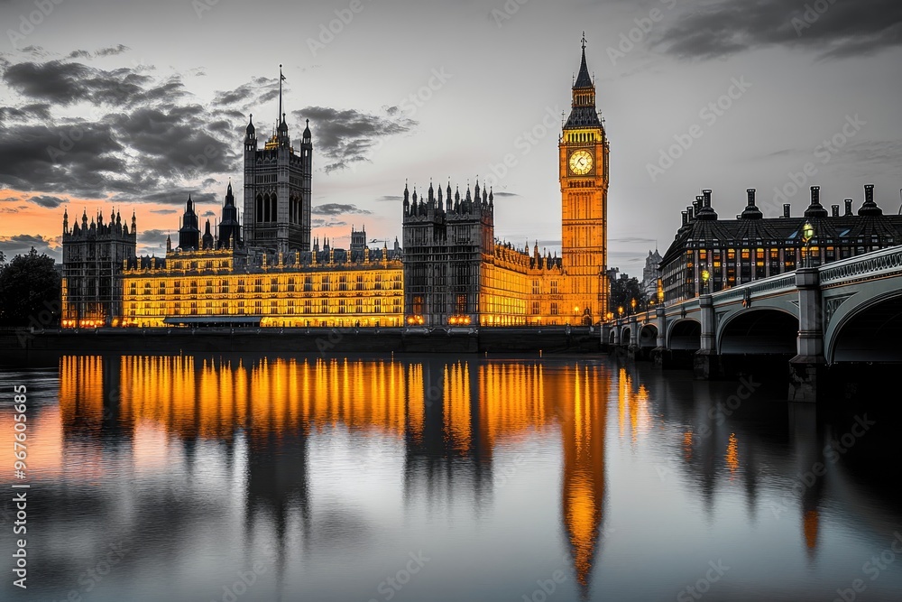 The palace of westminster and big ben reflecting on the thames at sunset The palace of westminster and big ben reflecting on the thames at sunset