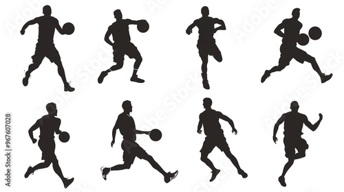 Set of basketball silhouettes isolated on transparent background