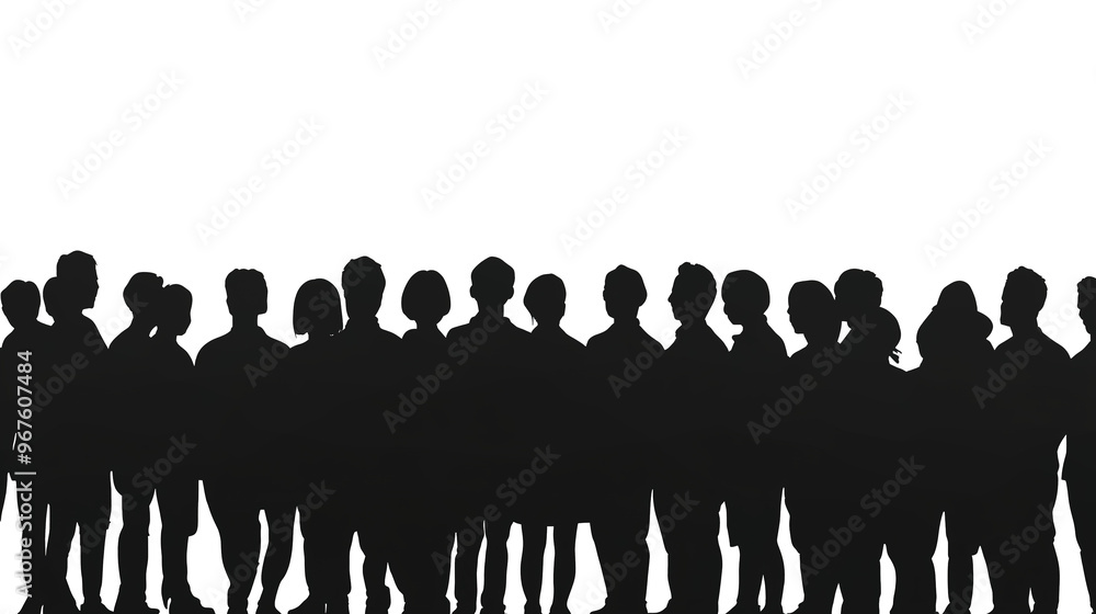 Naklejka premium Crowd silhouettes isolated on transparent background