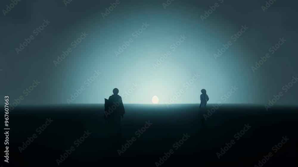 silhouetted figures standing together in the dark, illuminated by a soft, mysterious light in the distance. silhouetted figures standing together in the dark, illuminated by a soft, mysterious light in the distance.