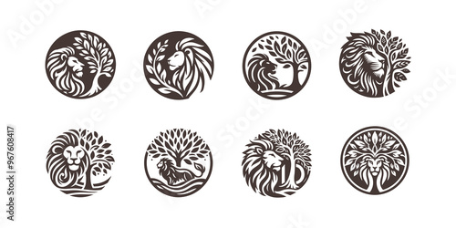 lion and leaf vector illustration