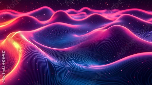 Abstract Wavy Lines with Pink and Blue Glow