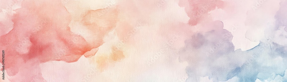 Fototapeta premium A soft, pastel watercolor abstract background blending hues of pink, blue, and cream, perfect for design projects or print media.