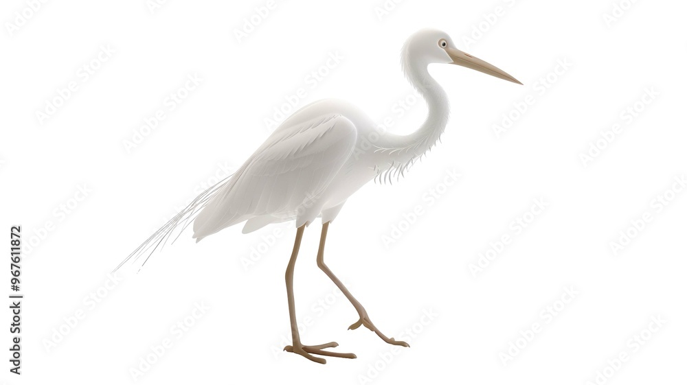 Fototapeta premium White Egret Bird Element on Png Background.