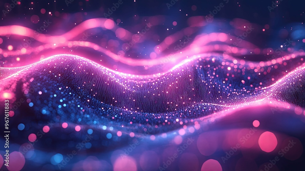 Abstract Pink and Blue Wavy Surface with Bokeh Lights Abstract Pink and Blue Wavy Surface with Bokeh Lights