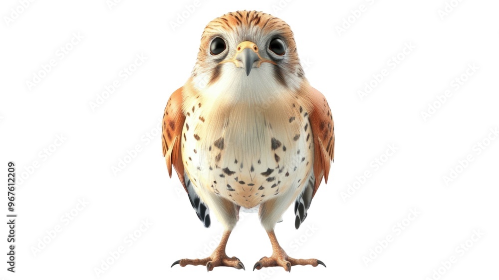 Naklejka premium Bird of prey perched or kestrel bird isolated on png background.