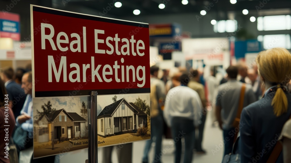 Fototapeta premium Real Estate Marketing Conference Sign and Attendees