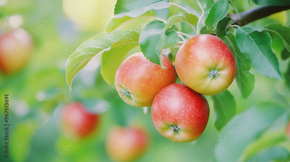 Red Apples on a Tree Branch in Autumn Orchard, Fall Harvest Background. Red Apples on a Tree Branch in Autumn Orchard, Fall Harvest Background.