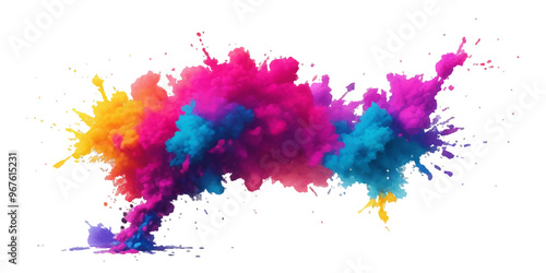 Multicolor powder explosion on White background. Colored cloud. Colorful dust explode. Paint Holi. colorful rainbow Holi paint color powder explosion with bright colors isolated white background. 